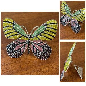 Vintage Roman Colorful Butterfly Stands with Crystals Black Yellow Green Pink